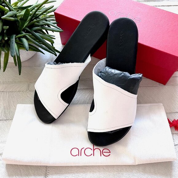Arche Aurane Leather Slide Sandals in White/Black Size 9.5 - Picture 4 of 11